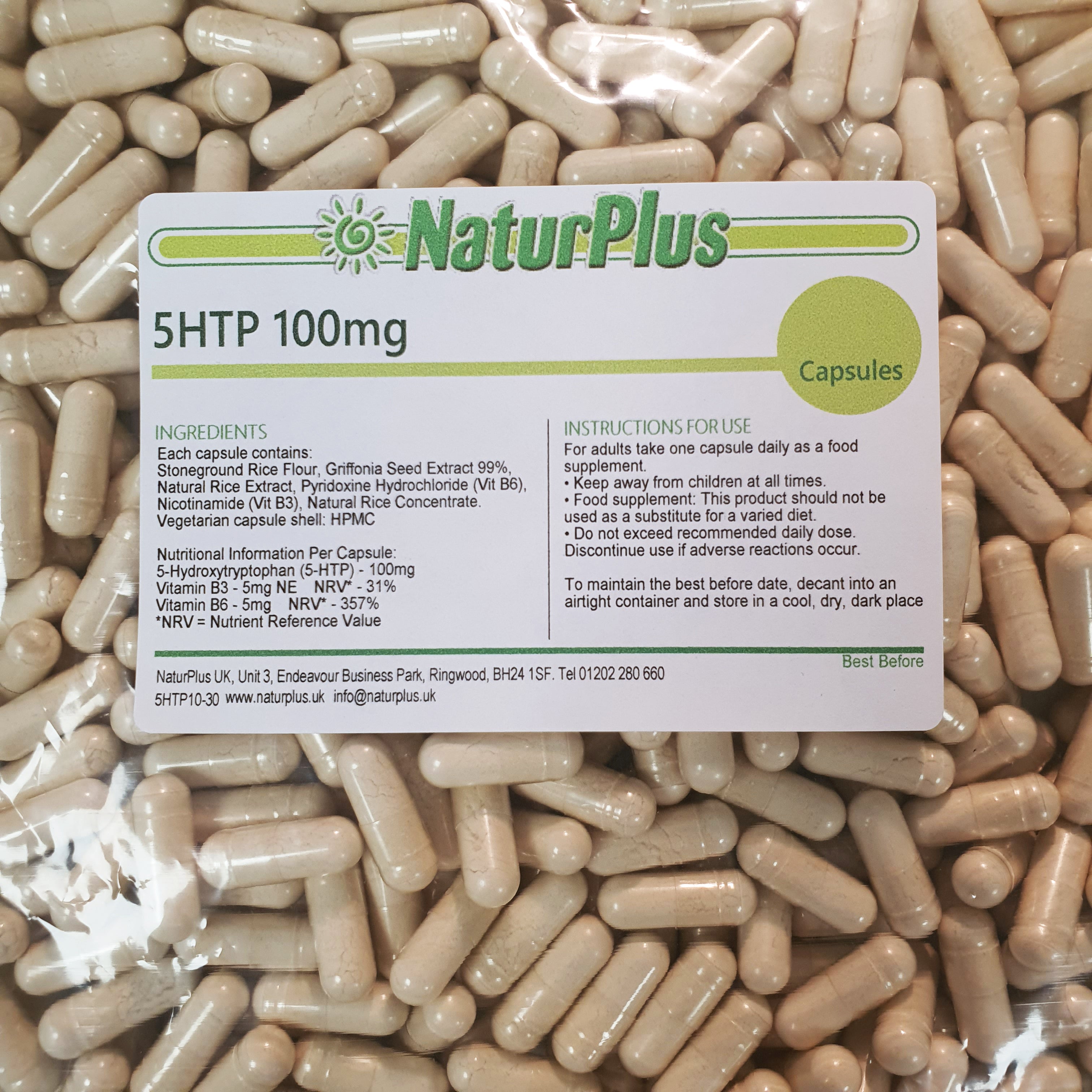 5HTP High Strength 100mg Capsules Enhanced with Vitamins B3 and B6, Natural Ingredients, Vegetarian & Vegan